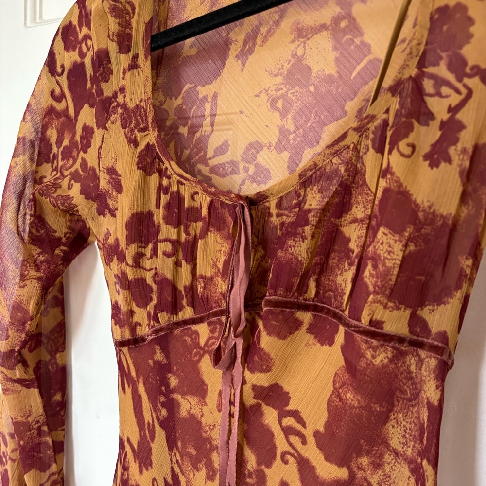 ASOS Burgundy and Mustard Floral Long Sleeve Dress - Picture 5 of 6